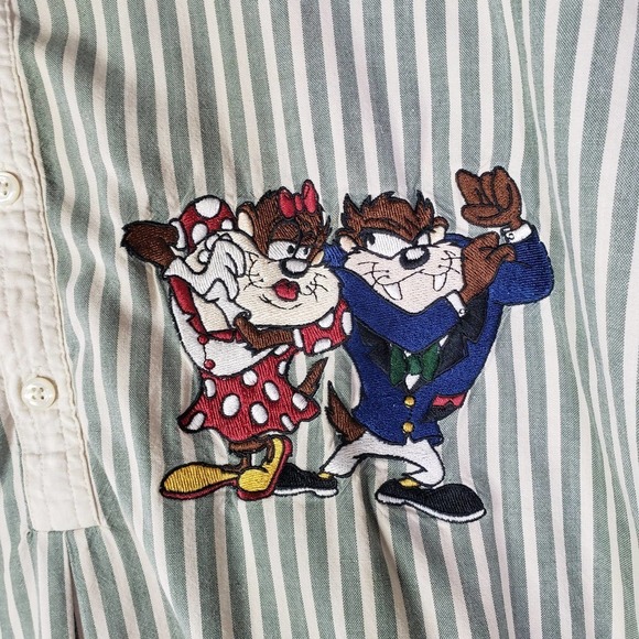 Acme Clothing Looney Tunes Stripe Nightgown Taz M Tasmanian Devil Embroidery PJs - Picture 2 of 10